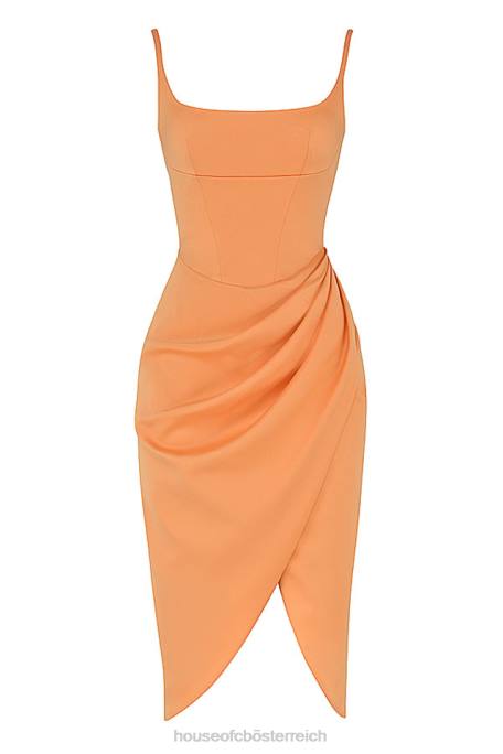 House of CB Kleidung Z26T479 Bianca Tangerine Satin-Plissee-Korsett-Midikleid