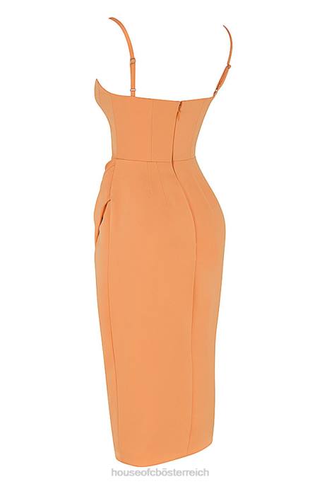 House of CB Kleidung Z26T479 Bianca Tangerine Satin-Plissee-Korsett-Midikleid