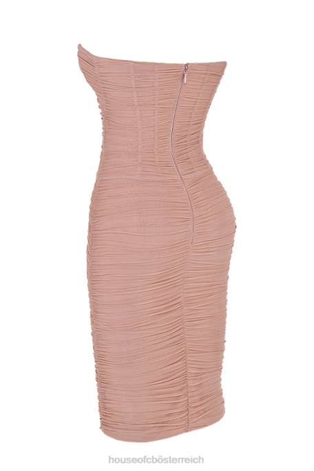 House of CB Kleidung Z26T481 Julianna Blush – trägerloses gerafftes Midikleid