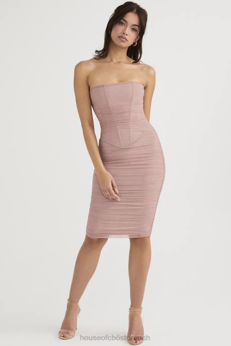 House of CB Kleidung Z26T481 Julianna Blush – trägerloses gerafftes Midikleid