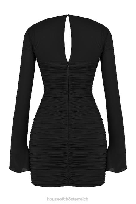 House of CB Kleidung Z26T491 Schwarzes Camille-Minikleid aus echter Seide mit Ausschnitten