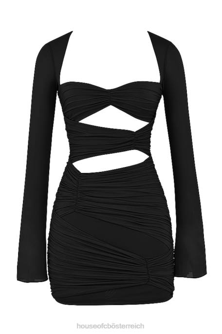 House of CB Kleidung Z26T491 Schwarzes Camille-Minikleid aus echter Seide mit Ausschnitten