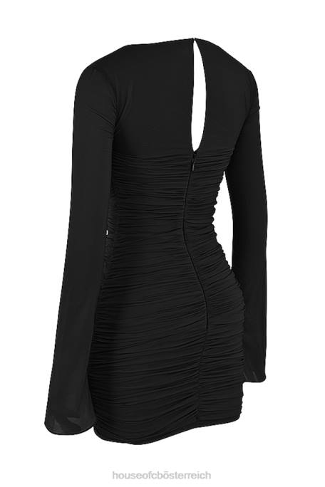 House of CB Kleidung Z26T491 Schwarzes Camille-Minikleid aus echter Seide mit Ausschnitten