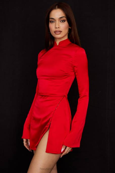 House of CB Kleidung Z26T498 Alyssa Scarlet Satin-Minikleid