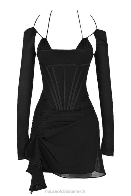 House of CB Kleidung Z26T501 Gianna schwarzes Korsett-Minikleid aus echter Seide