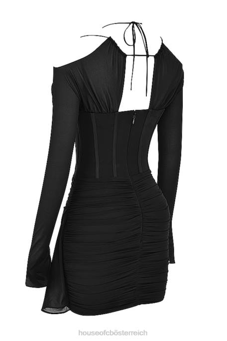 House of CB Kleidung Z26T501 Gianna schwarzes Korsett-Minikleid aus echter Seide