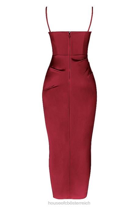 House of CB Kleidung Z26T515 Flora Wine Satin-Plissee-Korsett-Midikleid