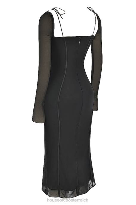 House of CB Kleidung Z26T530 Ophelia schwarzes Midikleid mit Ausschnitten