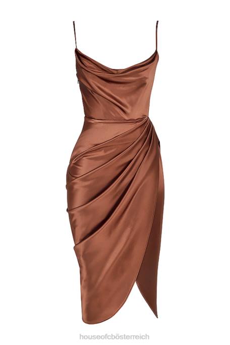 House of CB Kleidung Z26T535 Reva-Balkonkorsettkleid aus Toffee-Satin