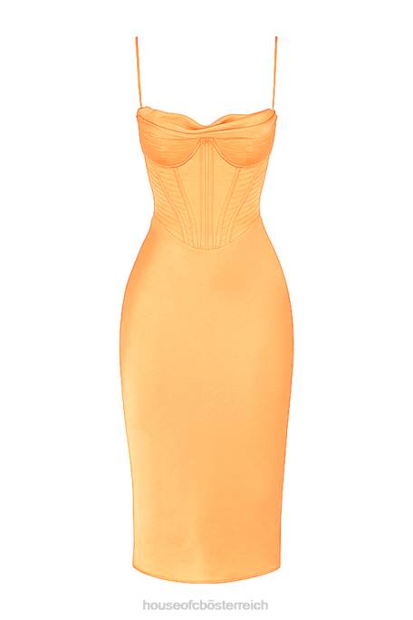 House of CB Kleidung Z26T537 Myrna Tangerine Satin-Korsett-Midikleid