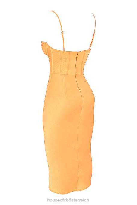 House of CB Kleidung Z26T537 Myrna Tangerine Satin-Korsett-Midikleid