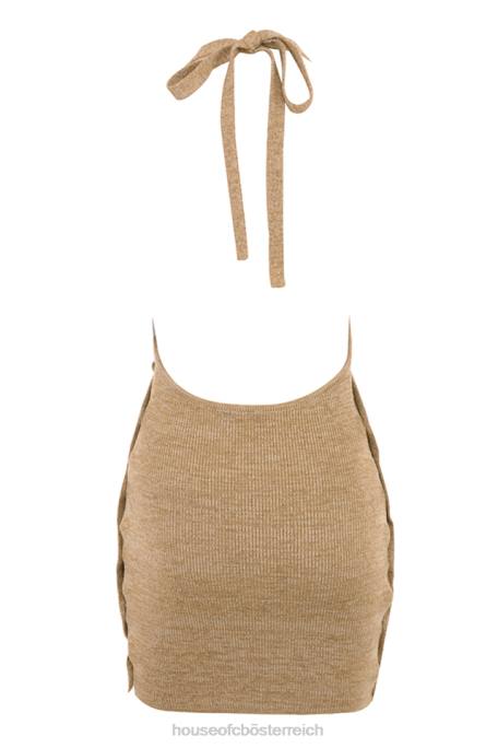 House of CB Kleidung Z26T539 Milla Sand gestricktes Neckholder-Minikleid