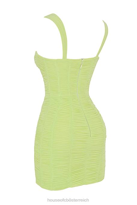 House of CB Kleidung Z26T540 Cate Lime gerafftes Mesh-Minikleid