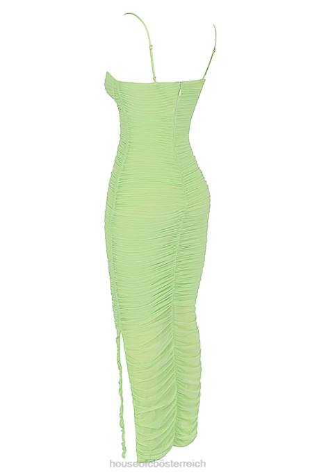 House of CB Kleidung Z26T544 Fornarina Limettengrünes Organza-Mesh-Maxikleid