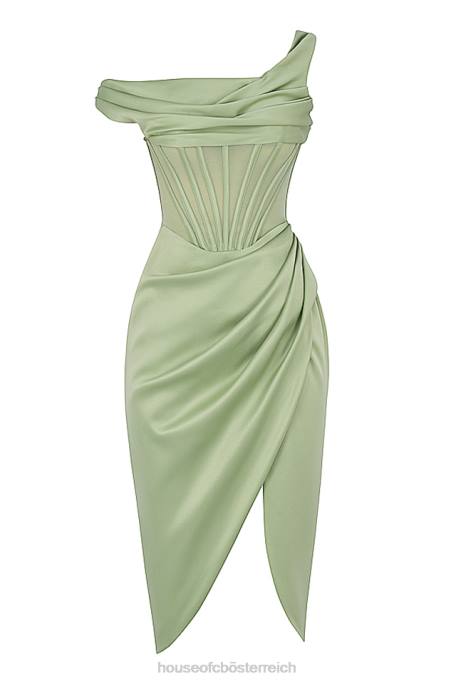 House of CB Kleidung Z26T559 Lulu Pistazienfarbenes asymmetrisch drapiertes Midi-Korsettkleid