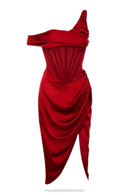 House of CB Kleidung Z26T587 Lulu rotes asymmetrisch drapiertes Midi-Korsettkleid