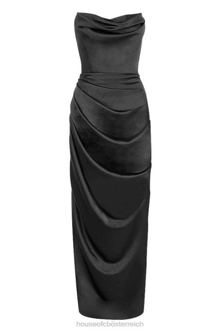 House of CB Kleidung Z26T588 Adrienne schwarzes trägerloses Maxi-Korsett aus Satin