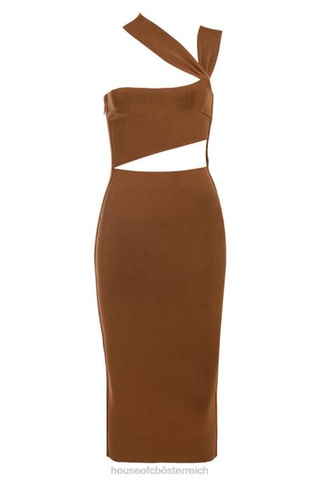 House of CB Kleidung Z26T598 Aina Tan ausgeschnittenes Bandage-Midikleid