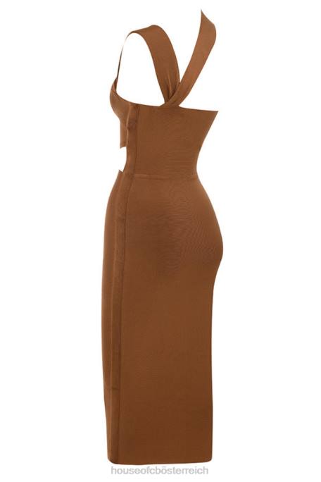 House of CB Kleidung Z26T598 Aina Tan ausgeschnittenes Bandage-Midikleid