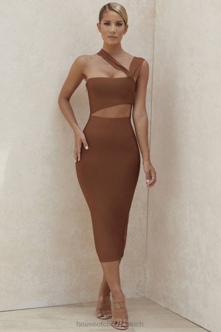 House of CB Kleidung Z26T598 Aina Tan ausgeschnittenes Bandage-Midikleid