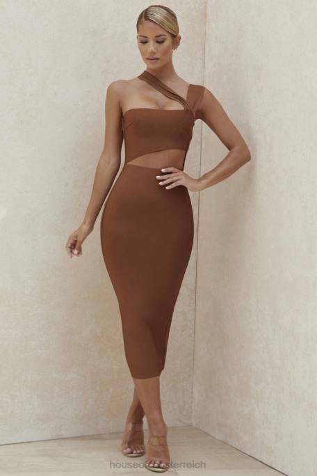 House of CB Kleidung Z26T598 Aina Tan ausgeschnittenes Bandage-Midikleid