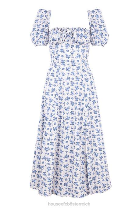 House of CB Kleidung Z26T602 Tallulah blau-weißes florales Midikleid