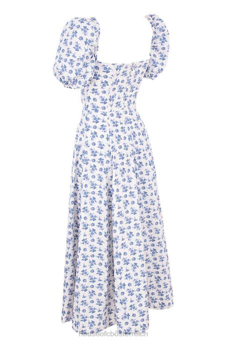 House of CB Kleidung Z26T602 Tallulah blau-weißes florales Midikleid