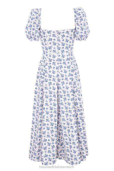 House of CB Kleidung Z26T602 Tallulah blau-weißes florales Midikleid