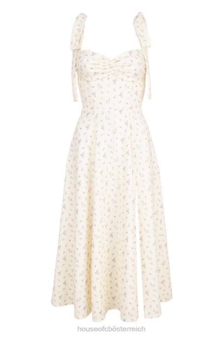 House of CB Kleidung Z26T612 Alicia Zitronen-Midi-Sommerkleid mit Blumendruck