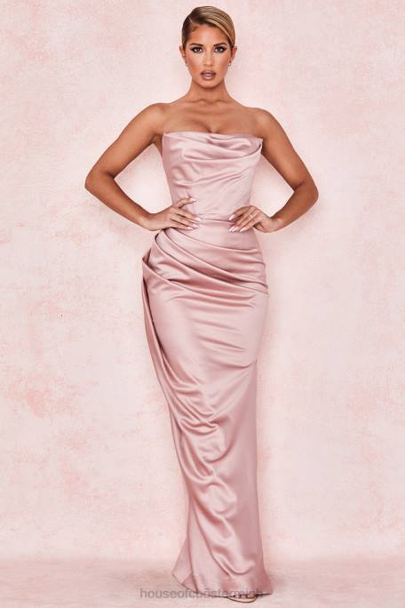 House of CB Kleidung Z26T629 Trägerloses Kleid aus Satin von Adrienne Blush