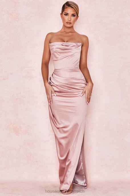 House of CB Kleidung Z26T629 Trägerloses Kleid aus Satin von Adrienne Blush