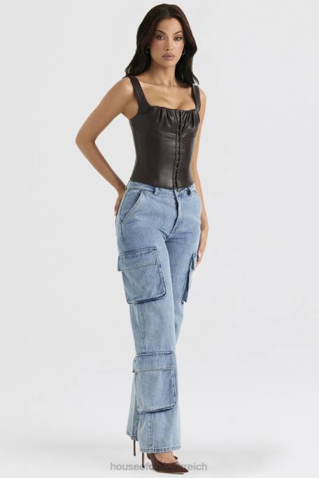 House of CB Kleidung Z26T639 Ria-blau gewaschene Utility-Jeans