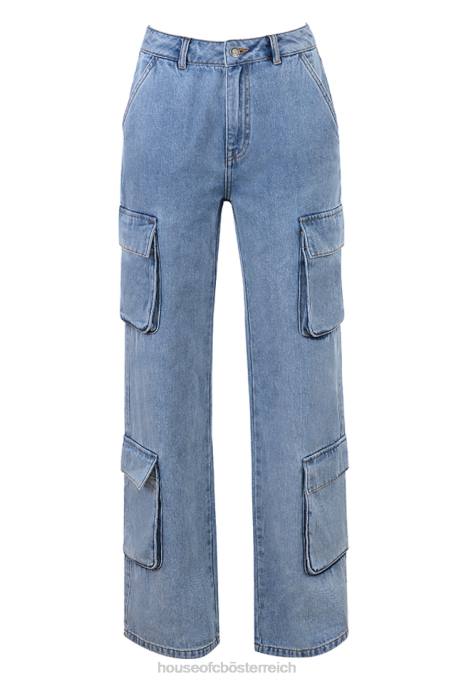 House of CB Kleidung Z26T639 Ria-blau gewaschene Utility-Jeans