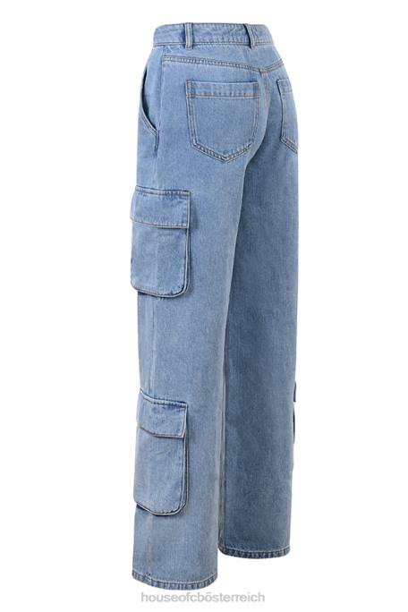 House of CB Kleidung Z26T639 Ria-blau gewaschene Utility-Jeans