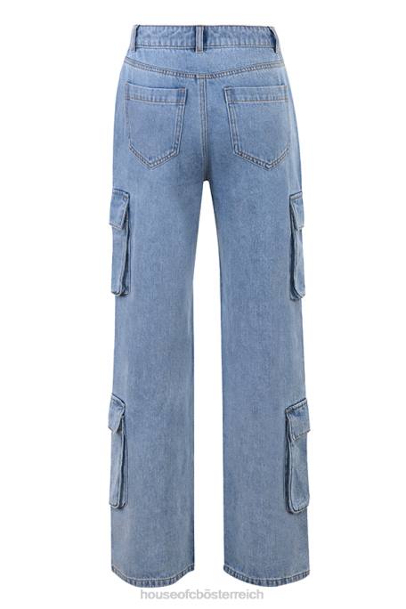 House of CB Kleidung Z26T639 Ria-blau gewaschene Utility-Jeans