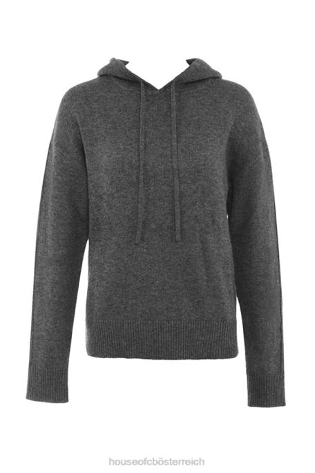 House of CB Kleidung Z26T650 Jionni Kapuzenpullover aus anthrazitfarbener Kaschmirmischung