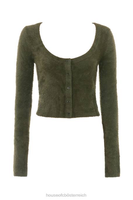 House of CB Kleidung Z26T658 Gene Khaki weicher flauschiger Strick-Cardigan