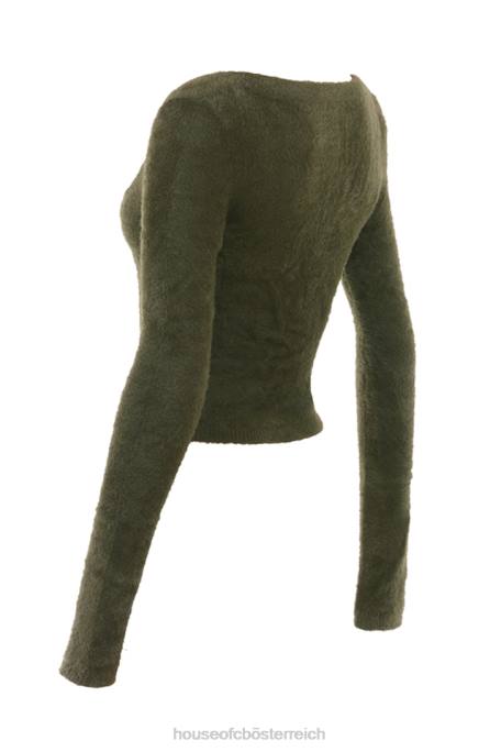 House of CB Kleidung Z26T658 Gene Khaki weicher flauschiger Strick-Cardigan