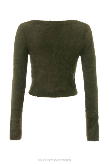 House of CB Kleidung Z26T658 Gene Khaki weicher flauschiger Strick-Cardigan