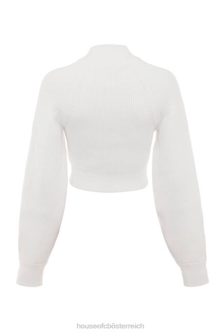 House of CB Kleidung Z26T659 Weißer gerippter Pullover mit Ballonärmeln von Reeva