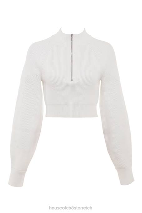 House of CB Kleidung Z26T659 Weißer gerippter Pullover mit Ballonärmeln von Reeva