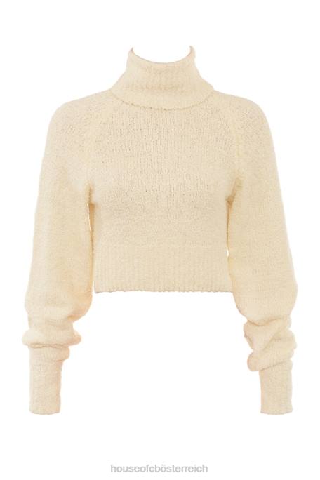 House of CB Kleidung Z26T660 Cremefarbener kurz geschnittener Nyala-Pullover aus weichem Bouclé-Strick