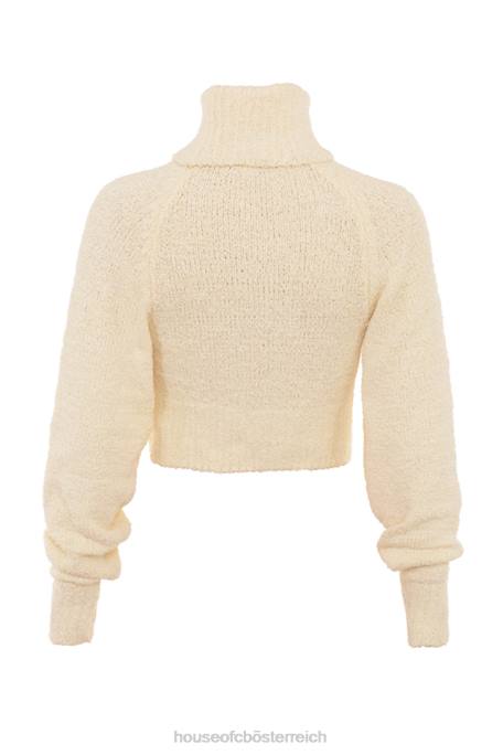 House of CB Kleidung Z26T660 Cremefarbener kurz geschnittener Nyala-Pullover aus weichem Bouclé-Strick