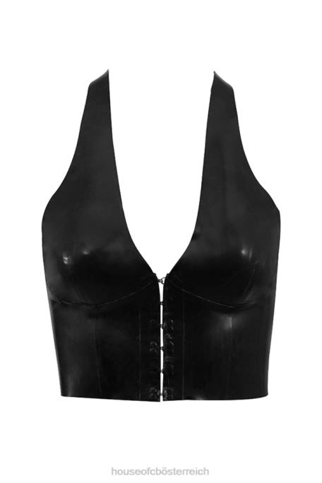 House of CB Kleidung Z26T662 Schwarzes Latex-Neckholder-Top von Ariadne