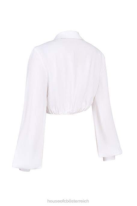 House of CB Kleidung Z26T666 Palmer weißes Blouson-Oberteil mit tiefem Ausschnitt