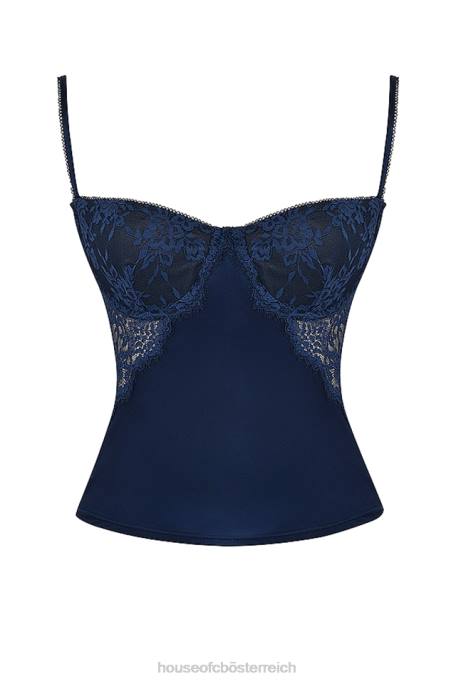 House of CB Kleidung Z26T680 Cecilie – Marineblaues Cami-Oberteil aus Satin und Spitze