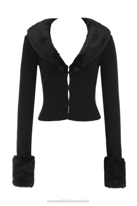 House of CB Kleidung Z26T693 Blanche-Strickjacke mit Kunstpelzbesatz in Schwarz