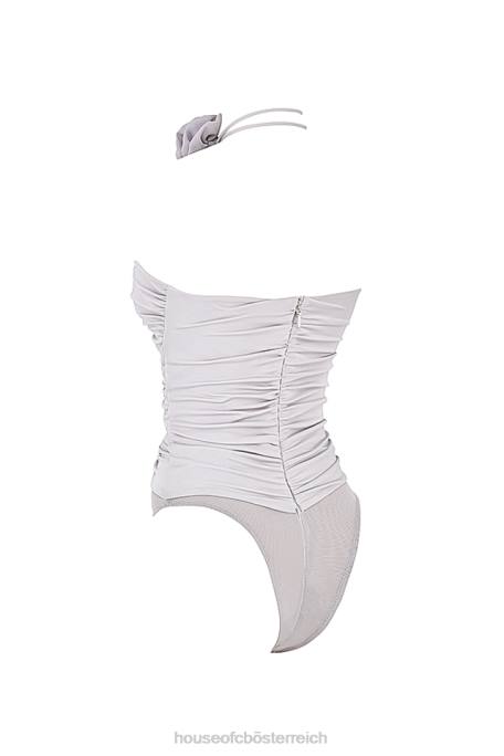 House of CB Kleidung Z26T713 Joie grauer Body mit Blumenbesatz