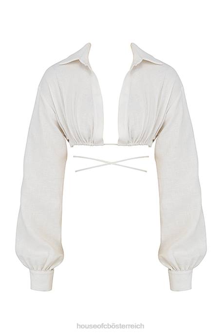 House of CB Kleidung Z26T741 Irisfarbenes kurz geschnittenes Wickelhemd in Off-White