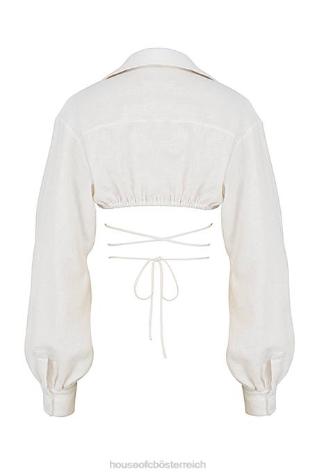 House of CB Kleidung Z26T741 Irisfarbenes kurz geschnittenes Wickelhemd in Off-White